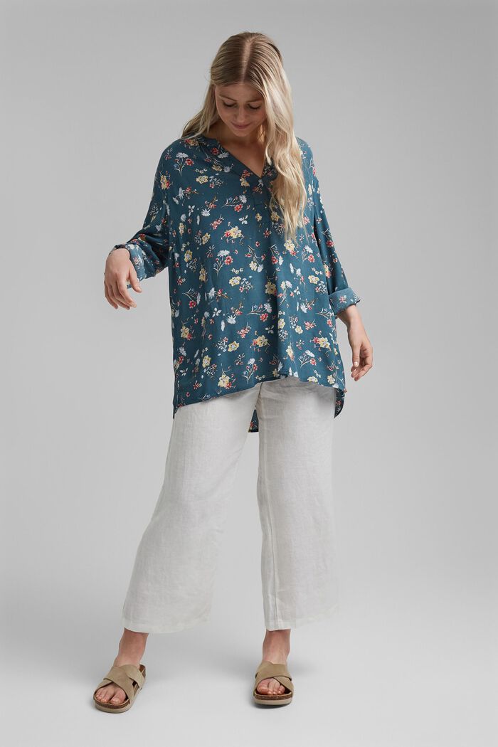 CURVY blouse met print van LENZING™ ECOVERO™, TURQUOISE, detail image number 1