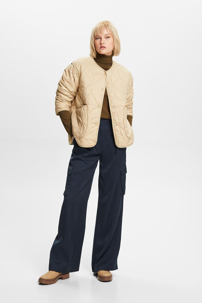 Gerecycled: gewatteerde jas met teddy voering, SAND, detail image number 4