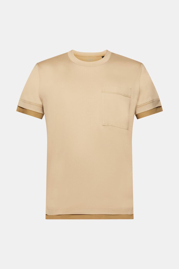 T-shirt met ronde hals in laagjeslook, 100% katoen, SAND, detail image number 6