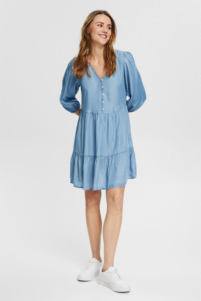 Van TENCEL™: jurk met denimlook, BLUE LIGHT WASHED, detail image number 6