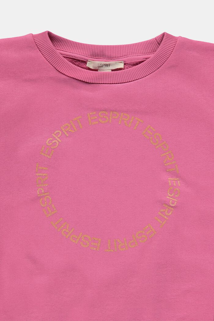 Katoenen sweatshirt met logo op de borst, PINK FUCHSIA, detail image number 2