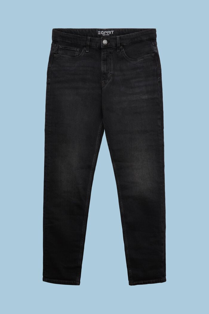 Mid rise regular tapered jeans, BLACK DARK WASHED, detail image number 7