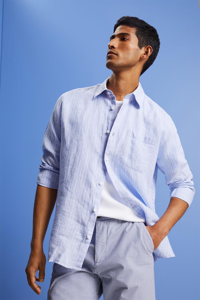 Gestreept shirt, 100% linnen, LIGHT BLUE LAVENDER, detail image number 4