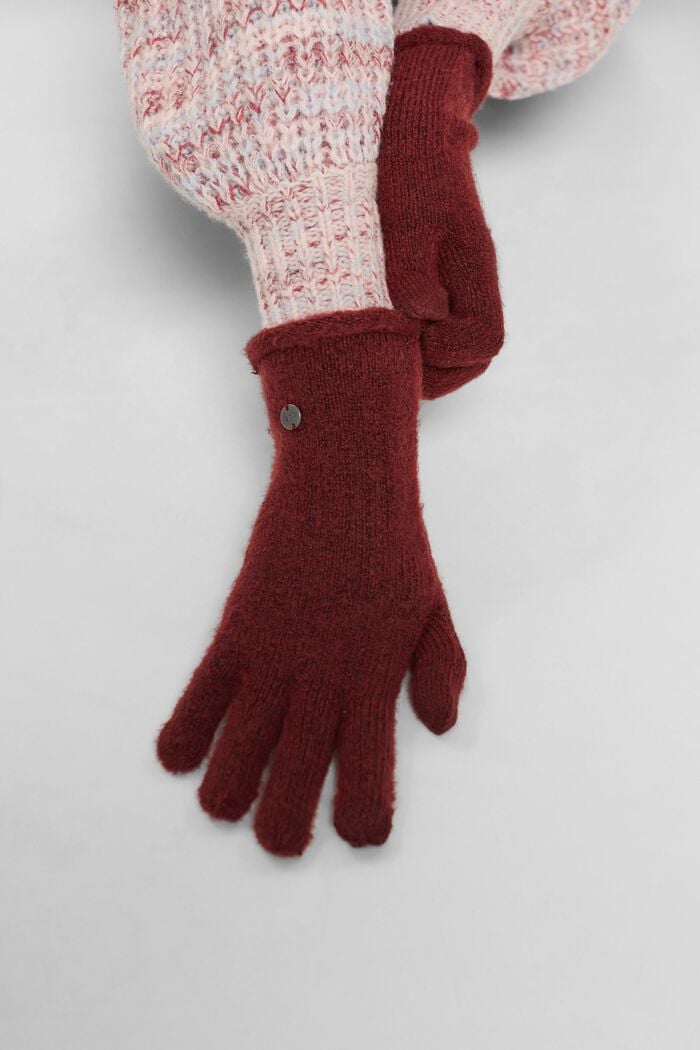 Gerecycled: gebreide handschoenen, GARNET RED, detail image number 2