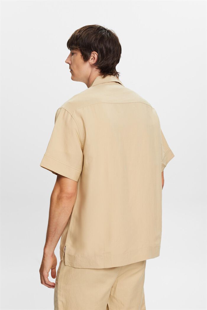 Shirt met korte mouwen, linnenmix, SAND, detail image number 3