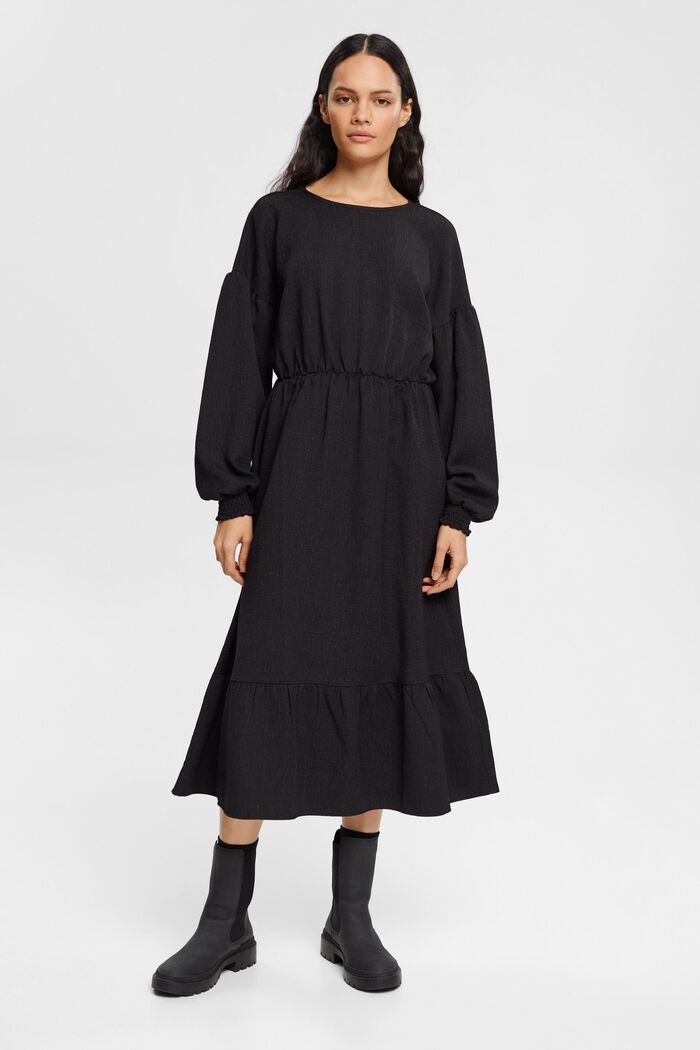 Midi-jurk met volants, LENZING™ ECOVERO™, BLACK, detail image number 0