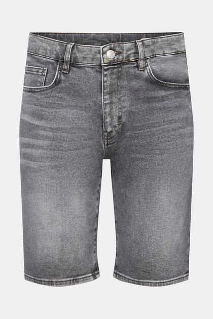 Denim short met relaxed slim fit, GREY MEDIUM WASHED, overview