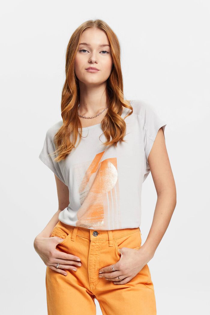 T-shirt met print op de voorkant, LENZING™ ECOVERO™, PASTEL GREY, detail image number 0
