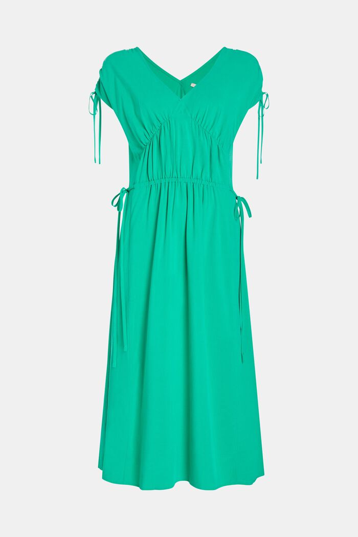 RAYON SILK jurk met V-hals en ruches, GREEN, detail image number 4