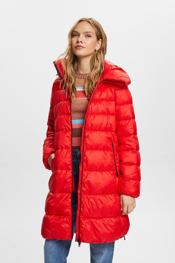 Gerecycled: gewatteerde mantel met capuchon, RED, detail image number 0