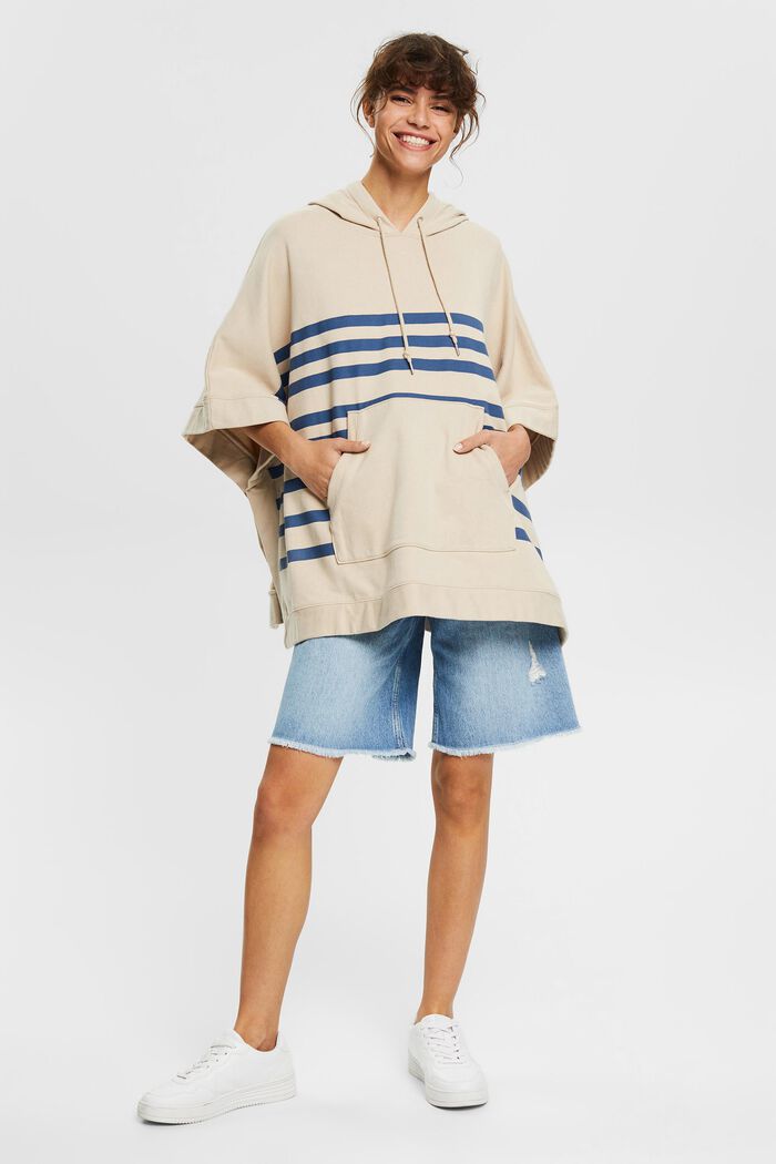 Getreepte sweatponcho met capuchon, OFF WHITE, detail image number 1