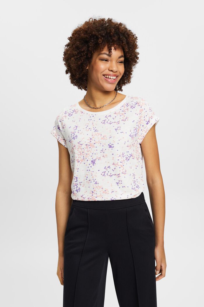 Katoenen shirt met bloemenprint, OFF WHITE, detail image number 0