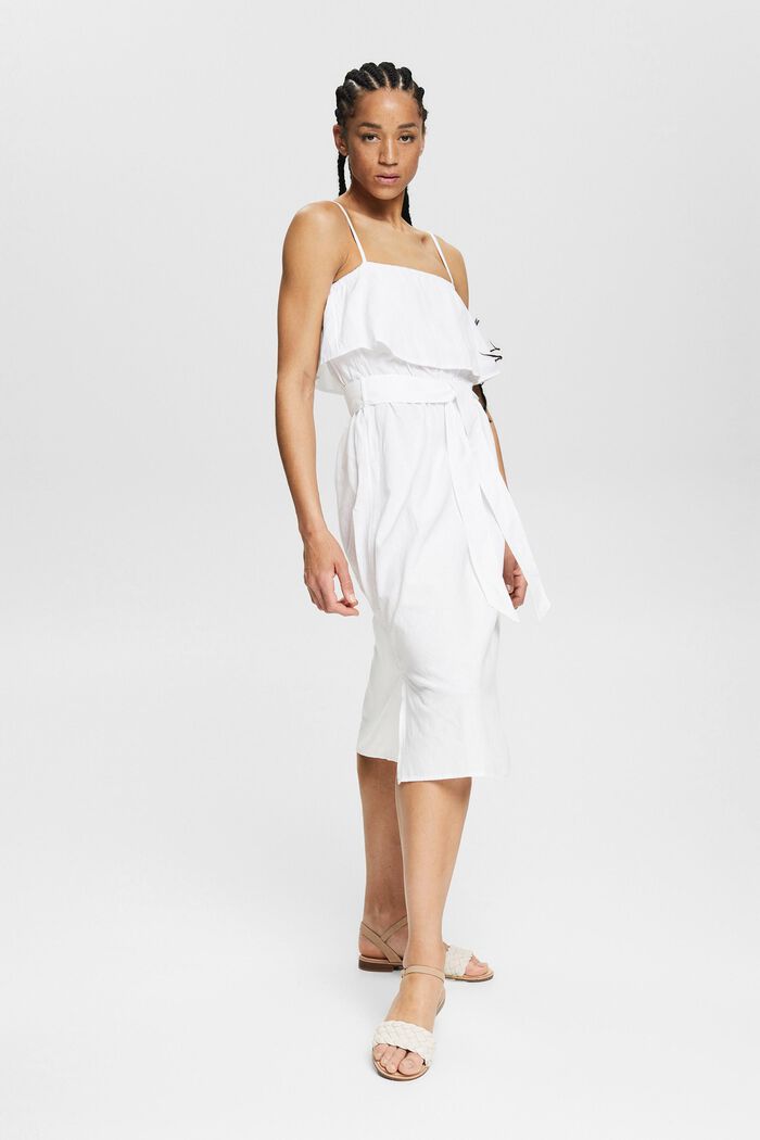 Met linnen: jurk met verstelbare schouderbandjes, WHITE, detail image number 1