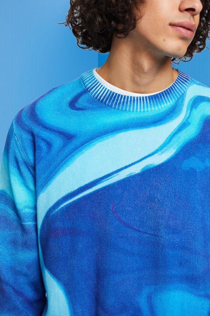Geweven trui van katoen met motief all-over, BLUE, detail image number 2