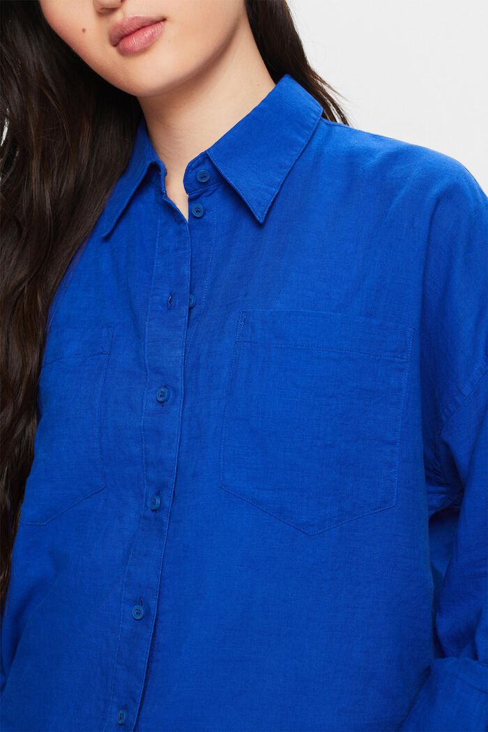 Katoen-linnen overhemdblouse, BRIGHT BLUE, detail image number 3