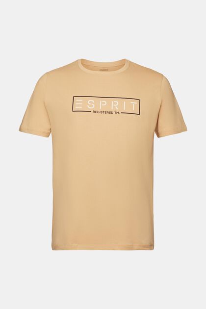 Jersey T-shirt met logoprint, SAND, overview