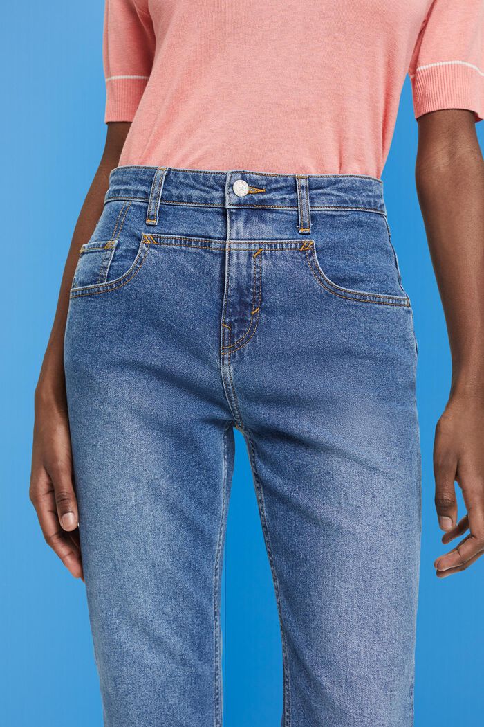 Bootcut jeans met opvallende inzet, BLUE DARK WASHED, detail image number 4