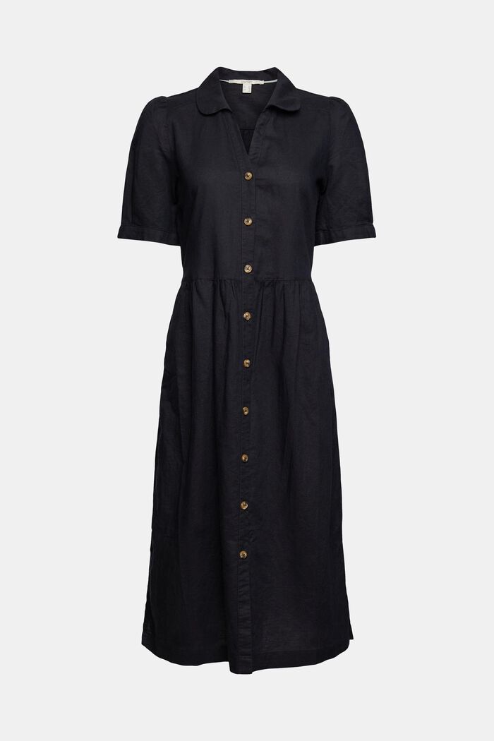 Van een linnenmix: midi-jurk, BLACK, detail image number 5