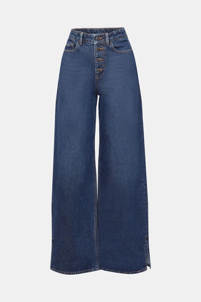 Mid-rise jeans met wijde pijpen, BLUE DARK WASHED, overview