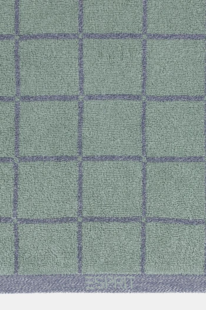 Gemêleerd badhanddoek met blokmotief, SOFT GREEN, detail image number 1