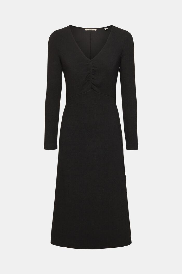 Midi-jurk met V-hals, BLACK, overview