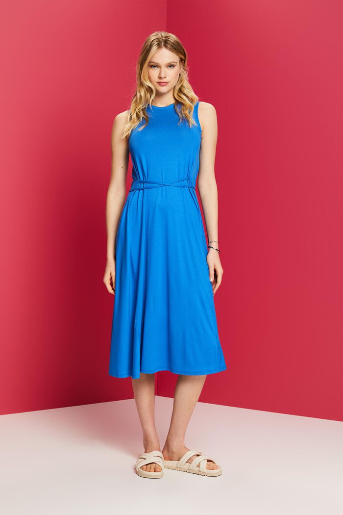 Jersey midi-jurk met vaste banden, BRIGHT BLUE, detail image number 1
