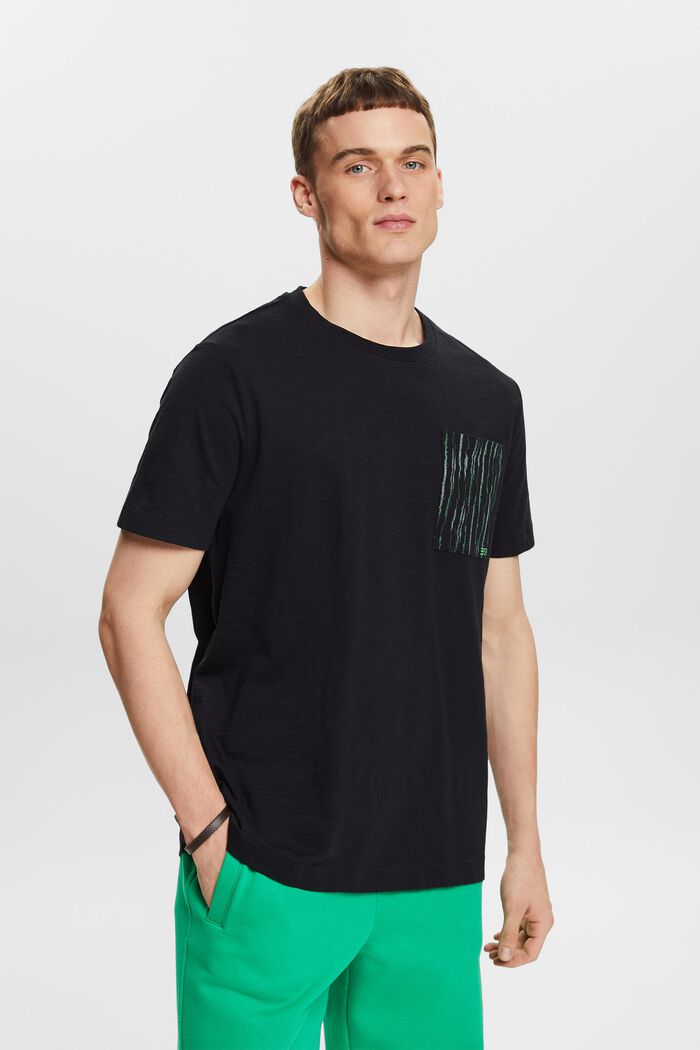 T-shirt van slubkatoen met zak met logo, BLACK, detail image number 0