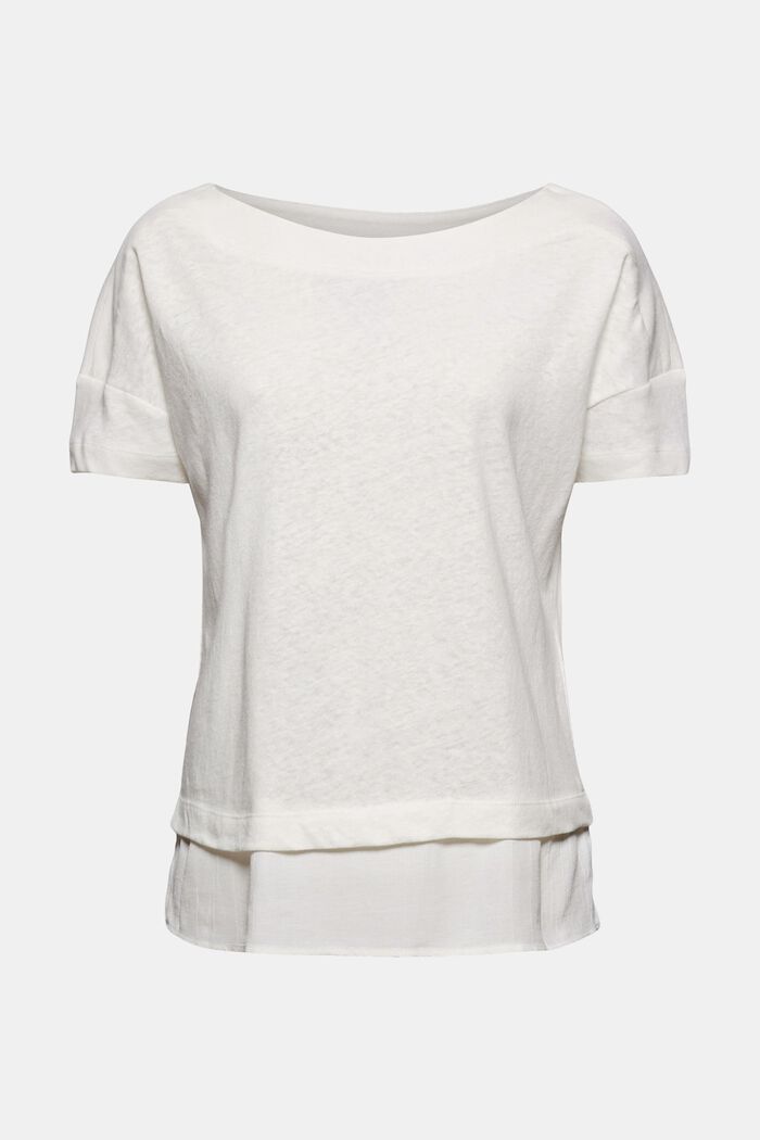 Met linnen: T-shirt met laagjeseffect, OFF WHITE, detail image number 6