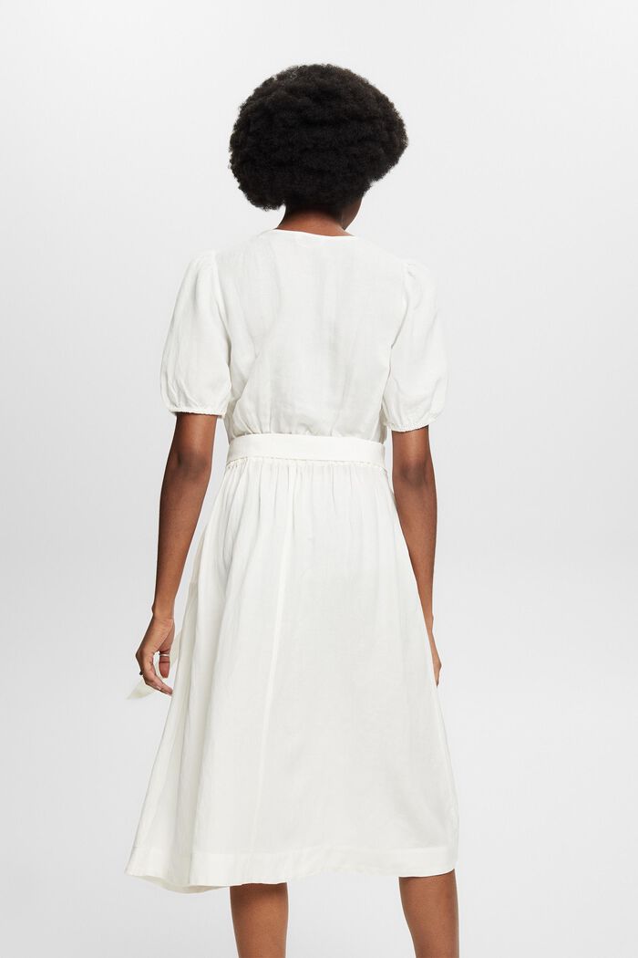Midi-jurk met pofmouwen en ceintuur, OFF WHITE, detail image number 2
