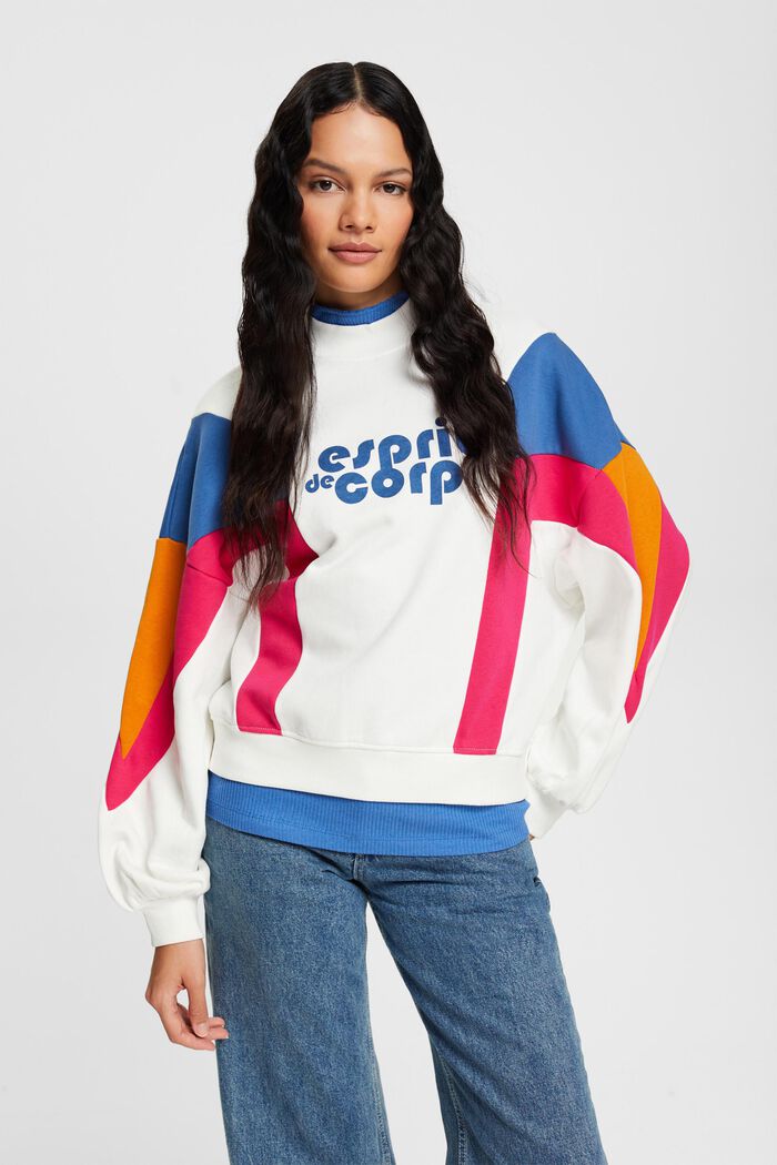 Sweatshirt met colour block en logoprint, OFF WHITE, detail image number 1