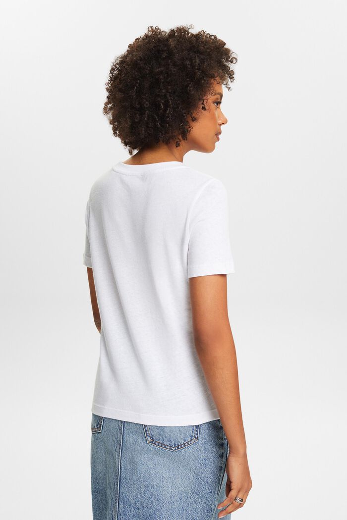 T-shirt van katoen en linnen, WHITE, detail image number 2