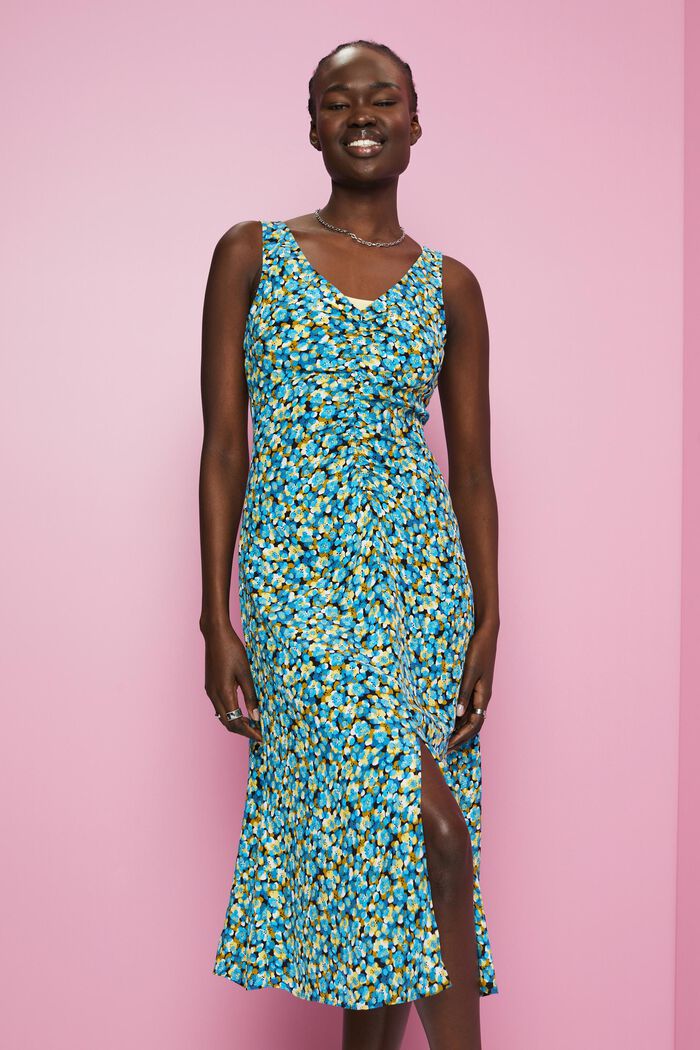 Mouwloze midi-jurk met print all-over, TURQUOISE, detail image number 0