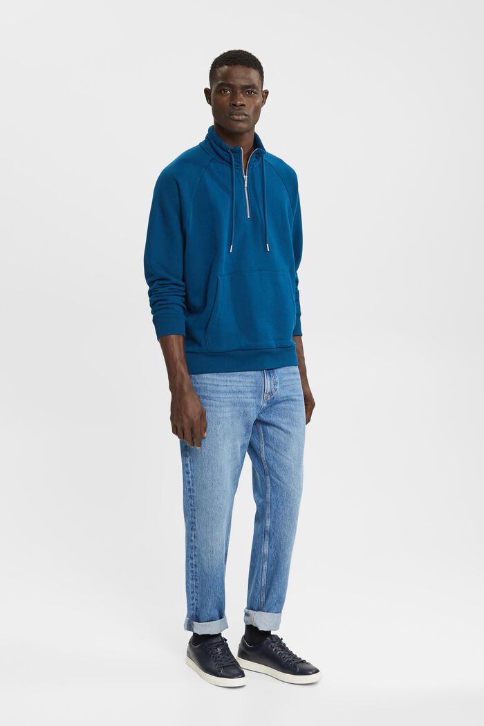 Sweatshirt met halve ritssluiting, PETROL BLUE, detail image number 4