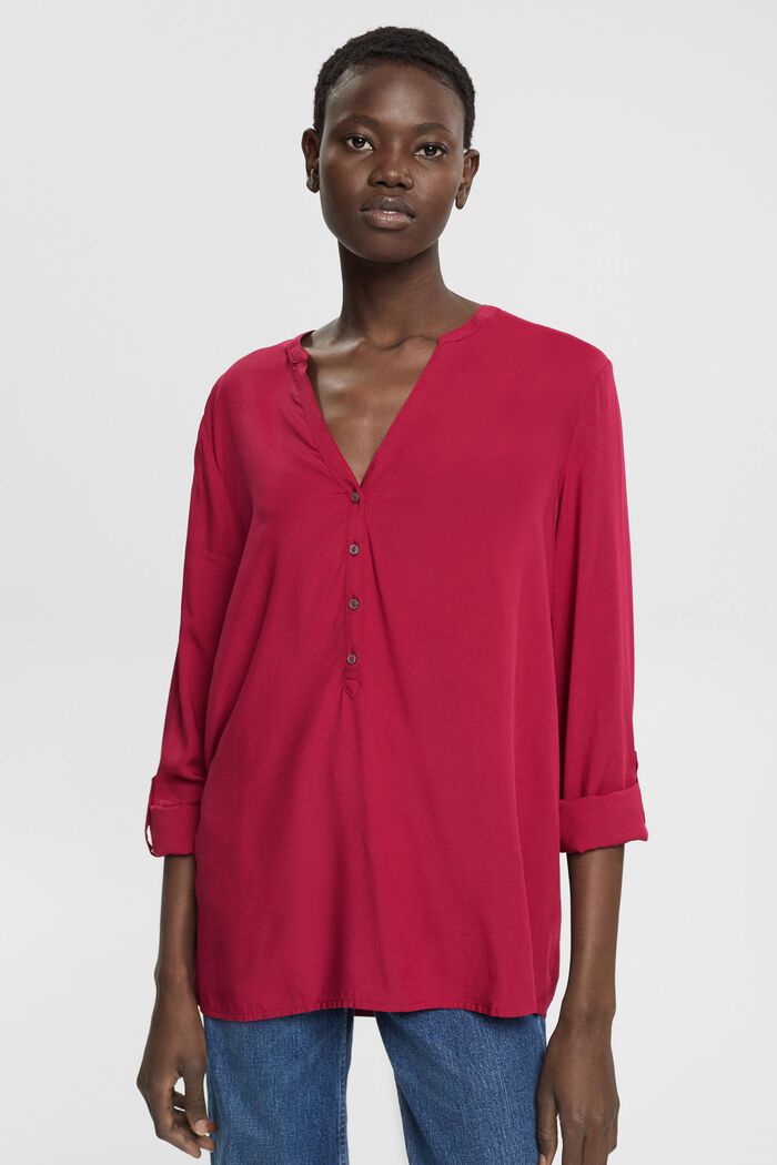 Henley blouse, LENZING™ ECOVERO™, CHERRY RED, detail image number 0