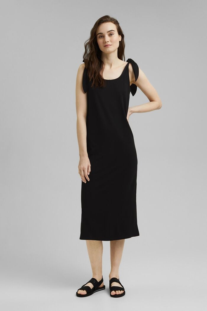 Jersey jurk met geknoopt effect, LENZING™ ECOVERO™, BLACK, detail image number 1