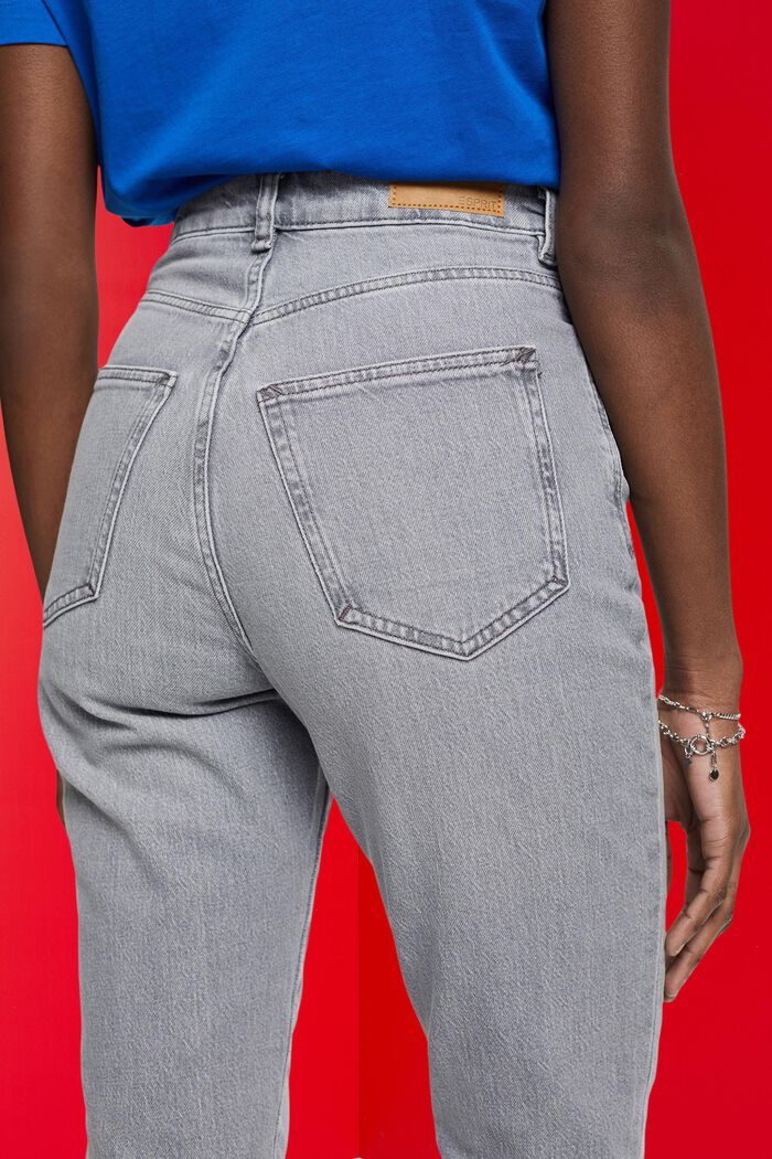 Jeans met hoge taille, kortere pijpen en een rafelige zoom, GREY MEDIUM WASHED, detail image number 4