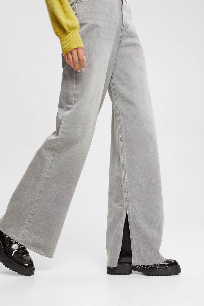 Jeans met wijde pijpen, 100% katoen, GREY MEDIUM WASHED, detail image number 4