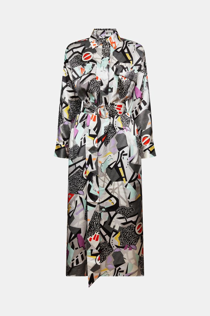 Zijde-satijnen midi-jurk met ceintuur en print, LIGHT BEIGE, detail image number 6