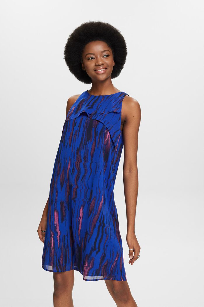 Crêpe chiffon mini-jurk met print, BRIGHT BLUE, detail image number 0