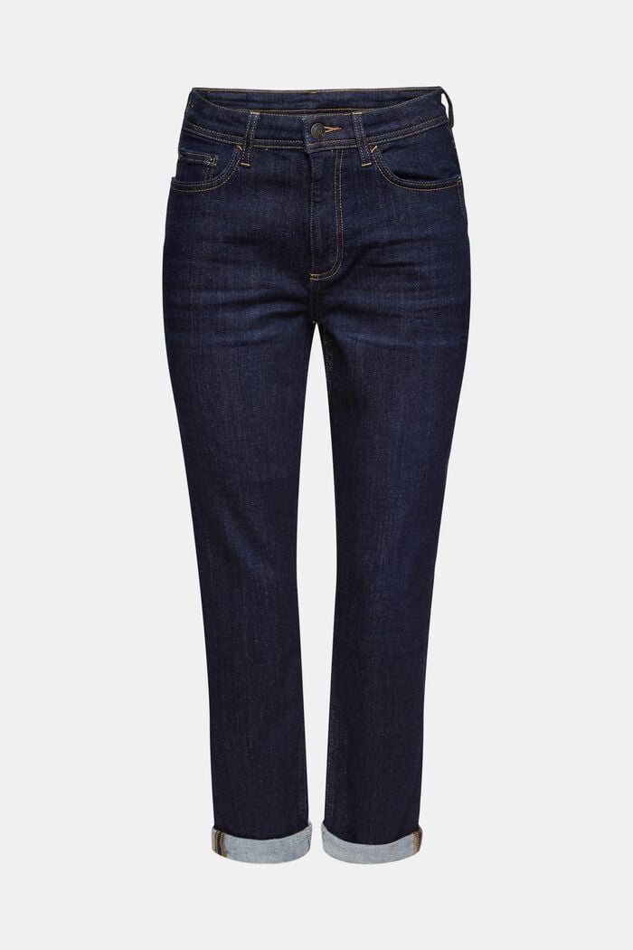 Cropped jeans van katoen-stretch, BLUE RINSE, overview