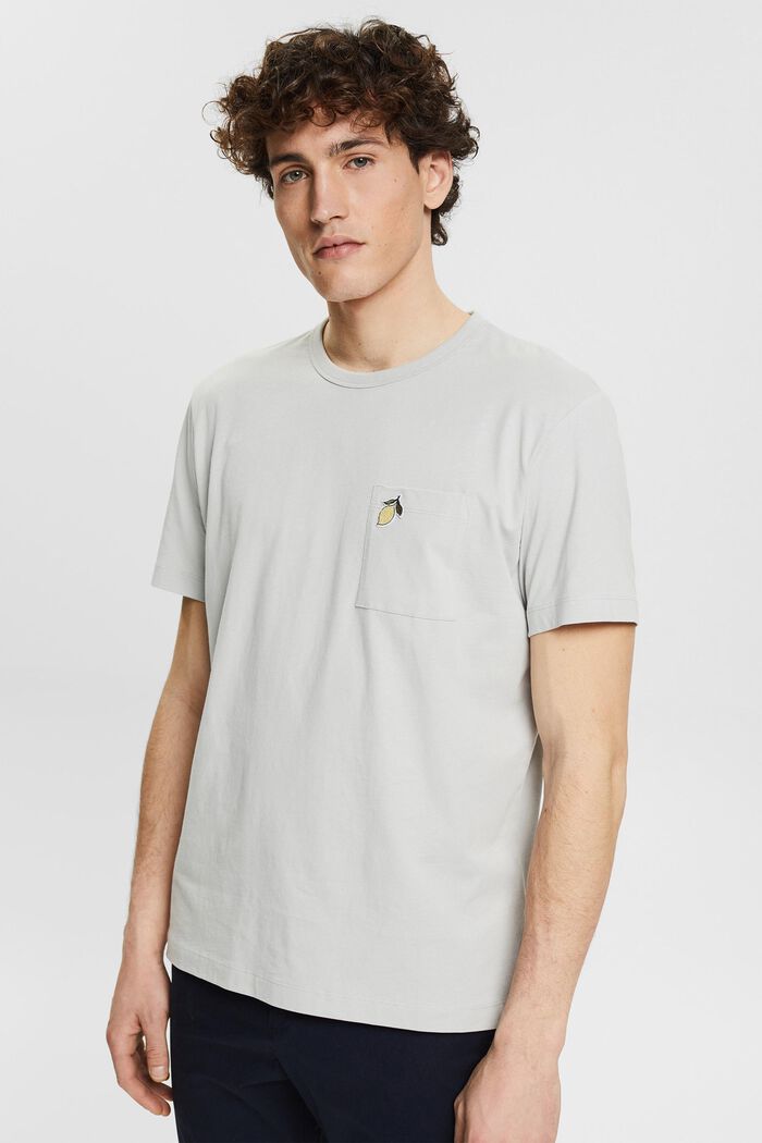 Jersey T-shirt met kleine motiefpatch, LIGHT GREY, detail image number 0