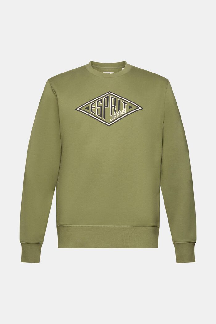 Sweatshirt met logoprint en ronde hals, OLIVE, detail image number 6