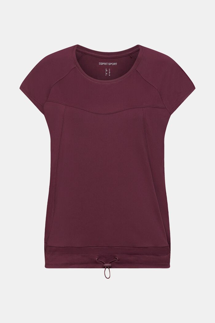 Gerecycled: active T-shirt met tunnelkoord en E-DRY, BORDEAUX RED, overview