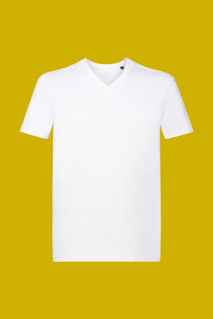 T-shirt met V-hals, pimakatoen, WHITE, detail image number 6