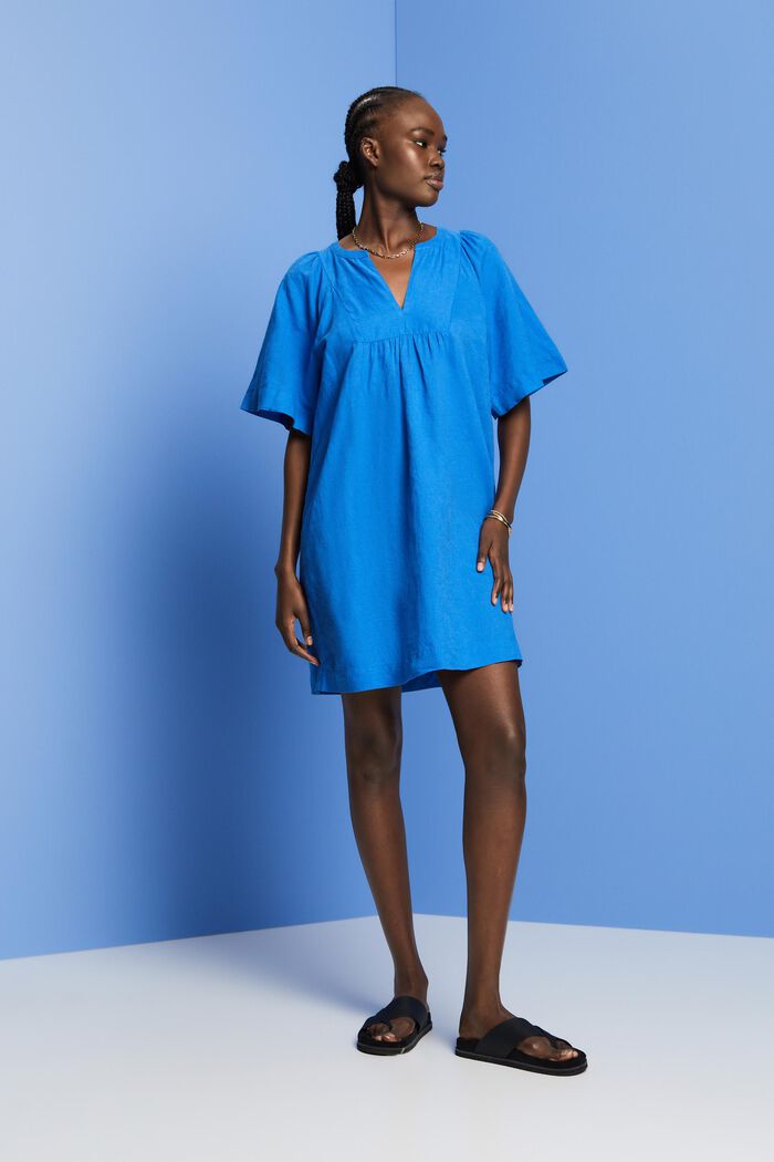 Mini-jurk, mix van katoen en linnen, BRIGHT BLUE, detail image number 4