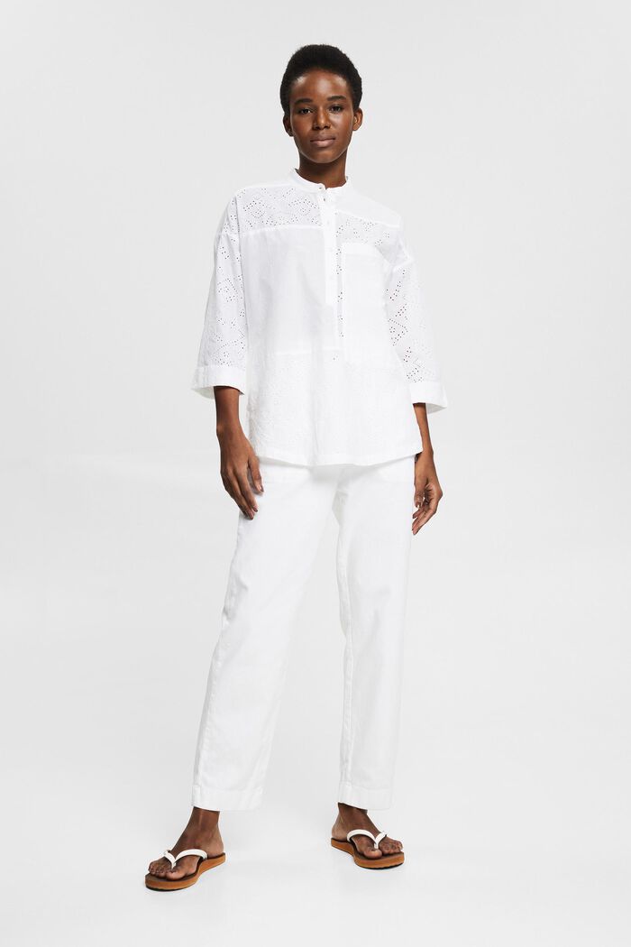 Oversized blouse met opengewerkte kant, WHITE, detail image number 1