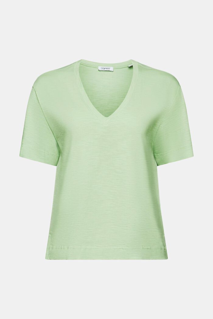 T-shirt met slubstructuur en V-hals, LIGHT GREEN, detail image number 6