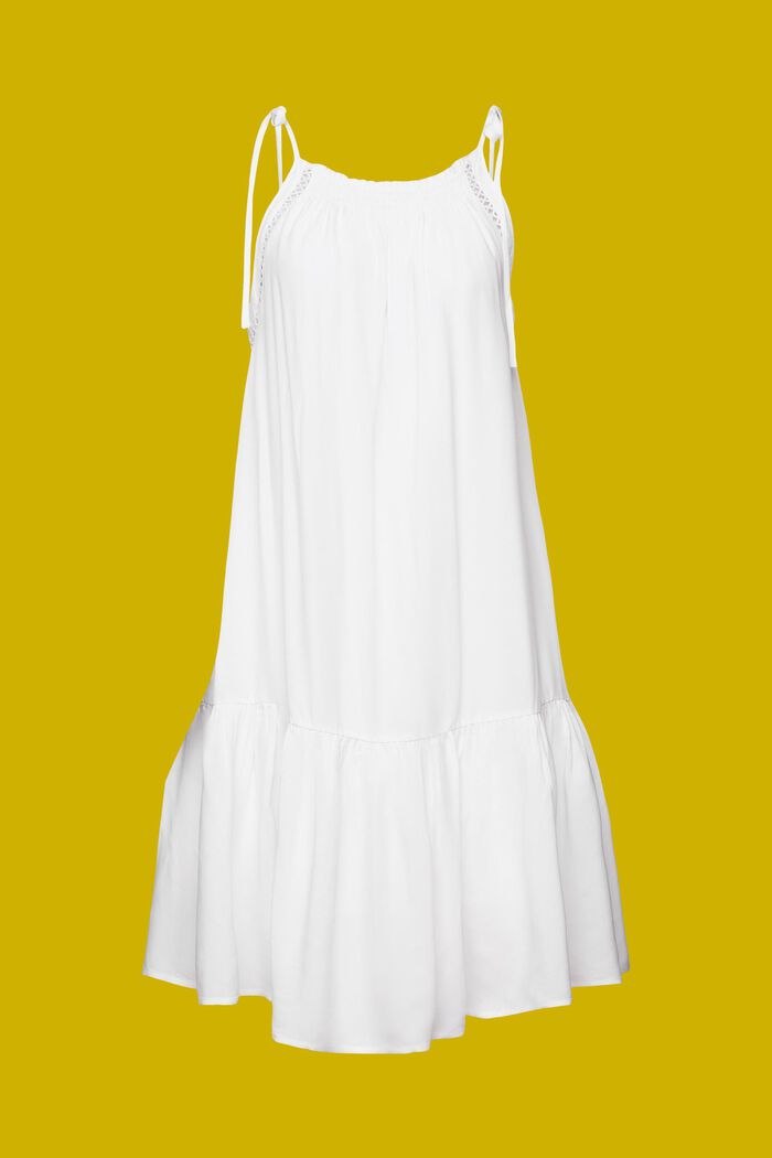 Gesmokte jurk met schouderbanden, WHITE, detail image number 6