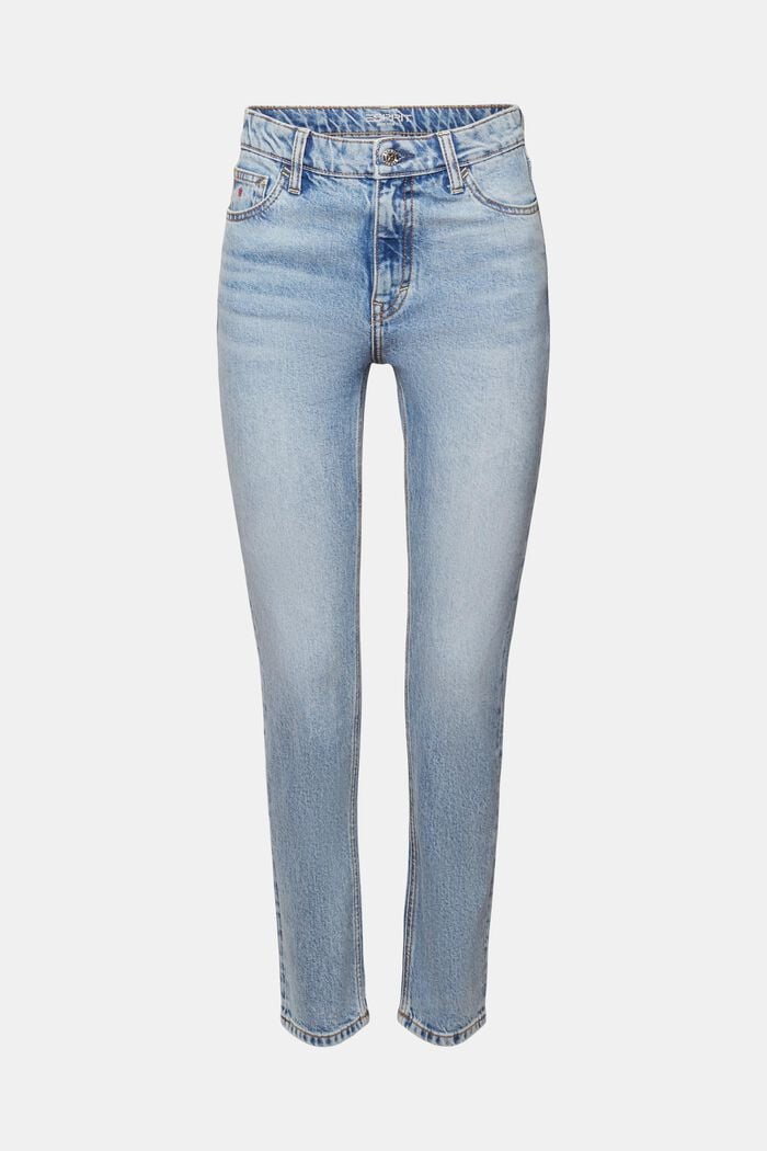 Slim fit jeans met retrolook en hoge taille, BLUE BLEACHED, detail image number 7