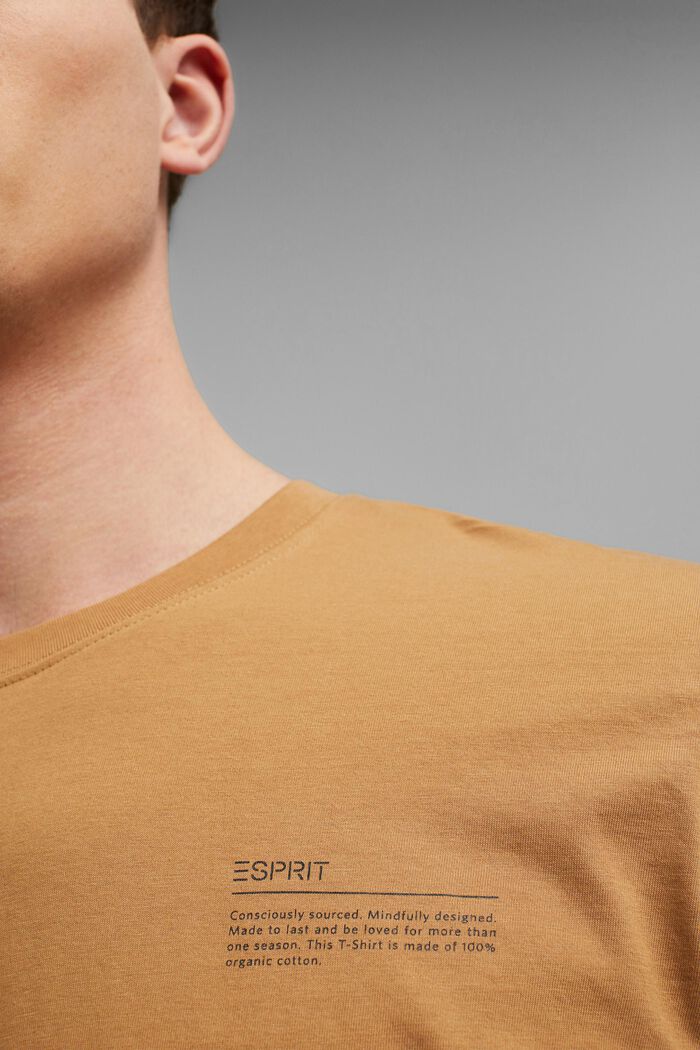 Jersey T-shirt met print, 100% biologisch katoen, CAMEL, overview